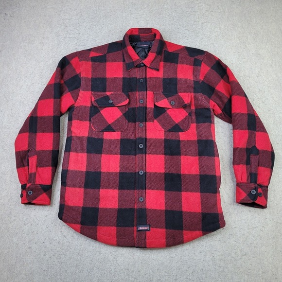 Dickies Insulated Flannel Jacket Shacket Quilted Mens M 38-40 Buffalo Plaid Red - Picture 1 of 8